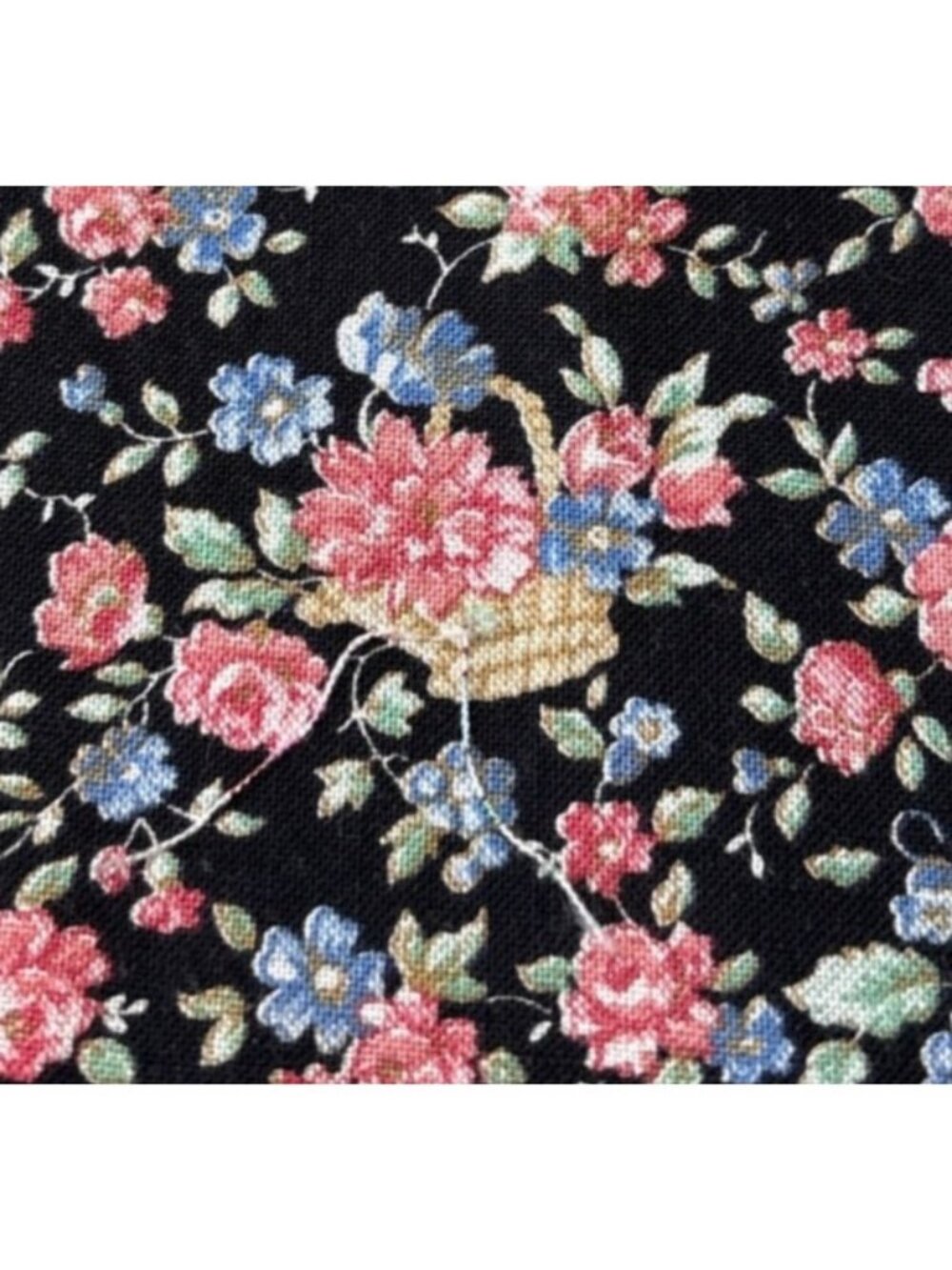 Floral Basket Print Cotton Fabric 17x31" Black Pink Blue Craft Sewing Quilting